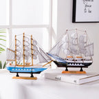 Nordic Wood Sailboat Sculpture with LED Light - Battery Operated, Fabric Sails, view 5