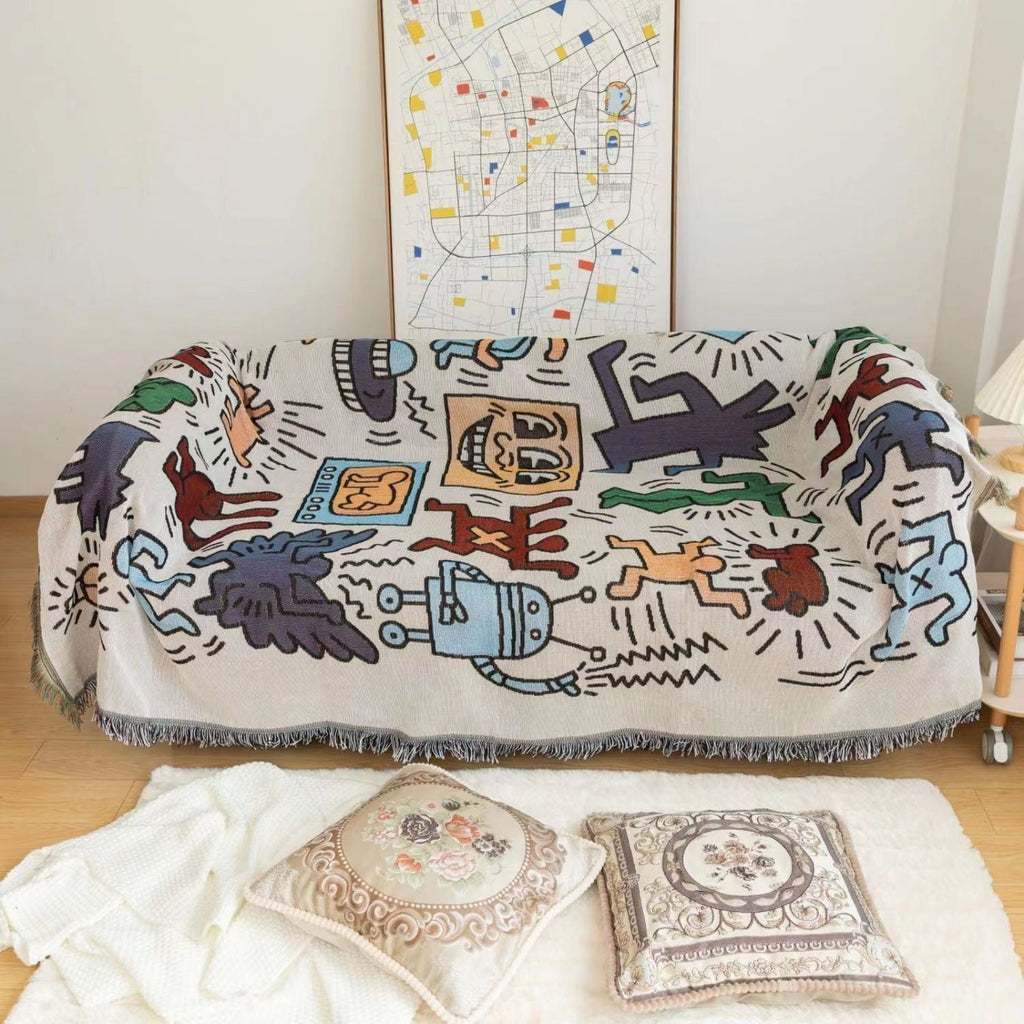 Keith Haring Jigsaw Throw Blanket - Polyester Cotton, Jacquard Woven, view 2
