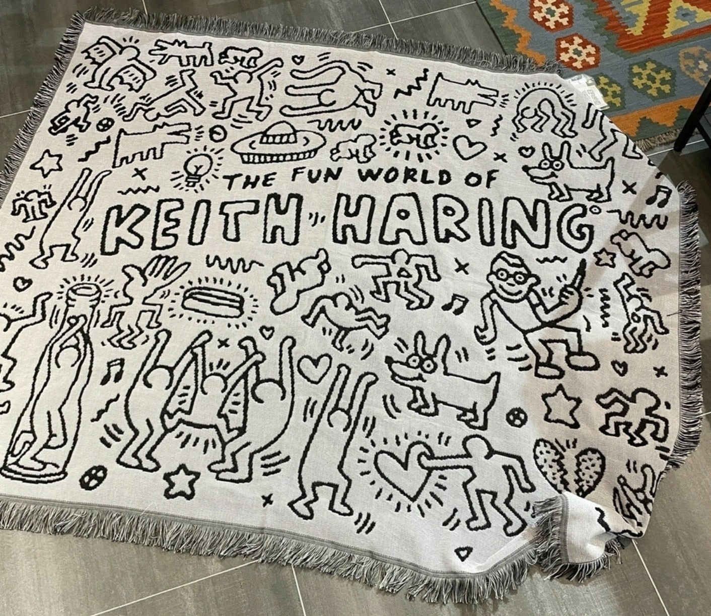 Keith Haring Jigsaw Throw Blanket - Polyester Cotton, Jacquard Woven, view 4