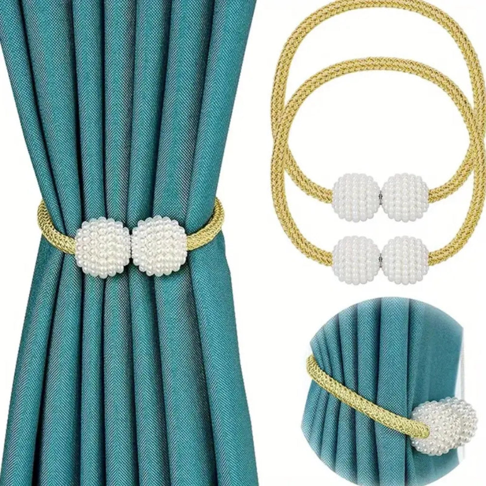 Magnetic Pearl Curtain Tie Back Set - Faux Pearl, 18" Length, 2pcs, view 2
