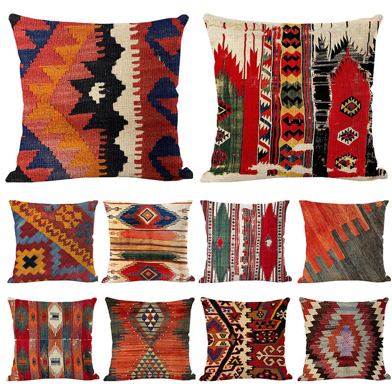 Boho Mandala Print Throw Pillow Case for Sofa - Flax, 45x45 cm, Multi-coloured, view 10