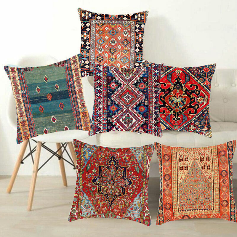 Boho Mandala Print Throw Pillow Case for Sofa - Flax, 45x45 cm, Multi-coloured, view 2