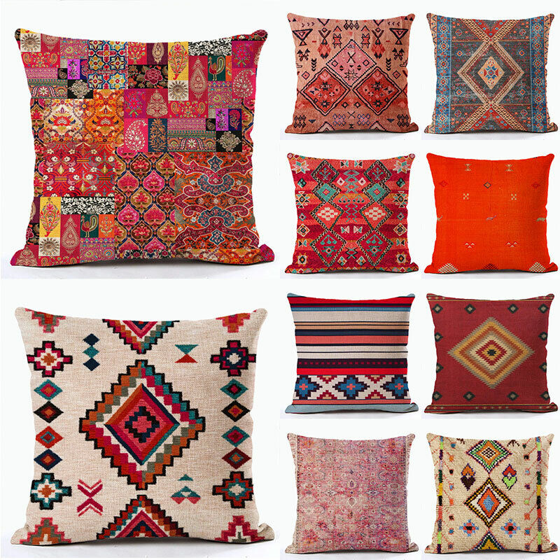 Boho Mandala Print Throw Pillow Case for Sofa - Flax, 45x45 cm, Multi-coloured, view 3