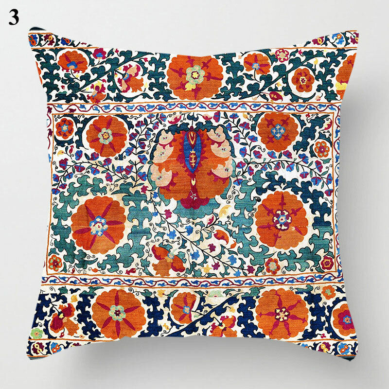 Boho Mandala Print Throw Pillow Case for Sofa - Flax, 45x45 cm, Multi-coloured, view 33