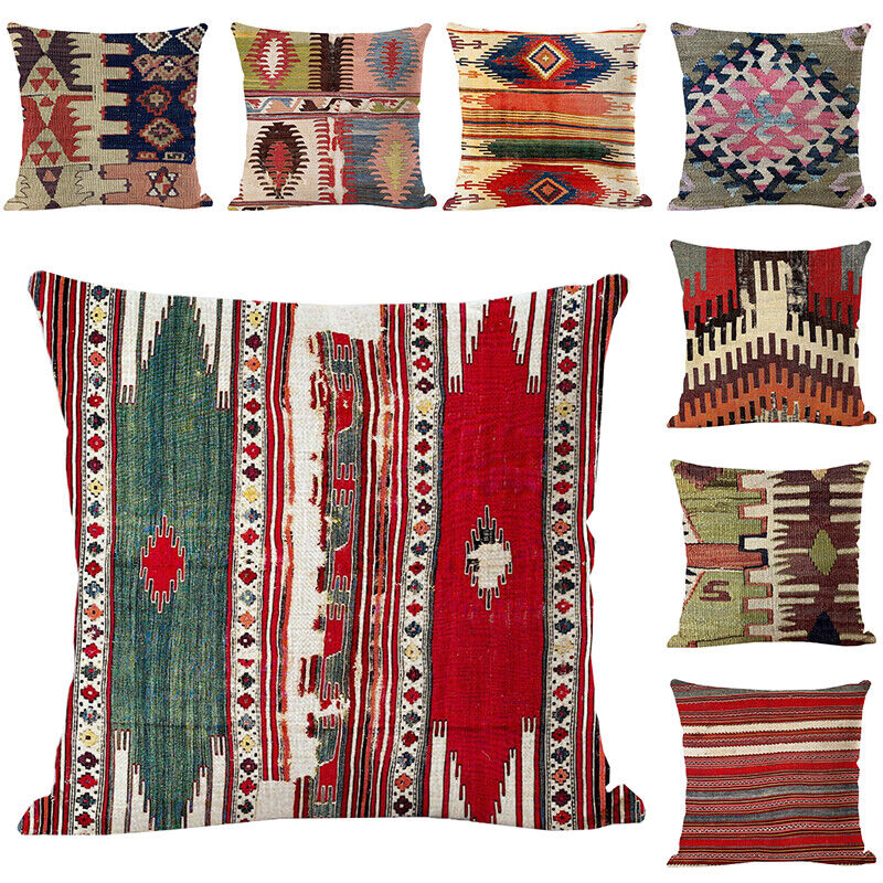 Boho Mandala Print Throw Pillow Case for Sofa - Flax, 45x45 cm, Multi-coloured, view 4