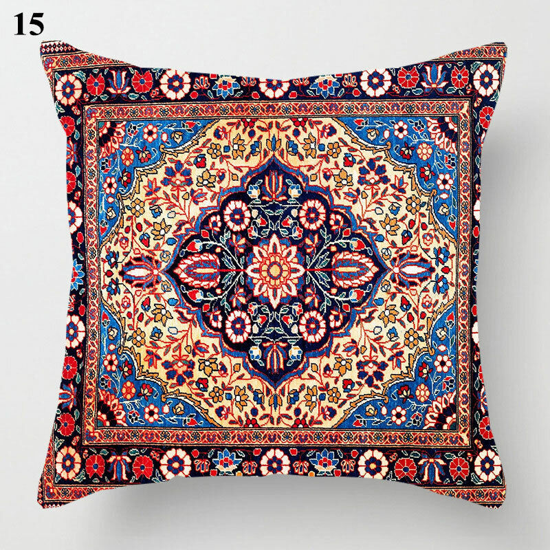 Boho Mandala Print Throw Pillow Case for Sofa - Flax, 45x45 cm, Multi-coloured, view 45