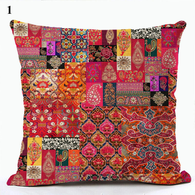 Boho Mandala Print Throw Pillow Case for Sofa - Flax, 45x45 cm, Multi-coloured, view 48