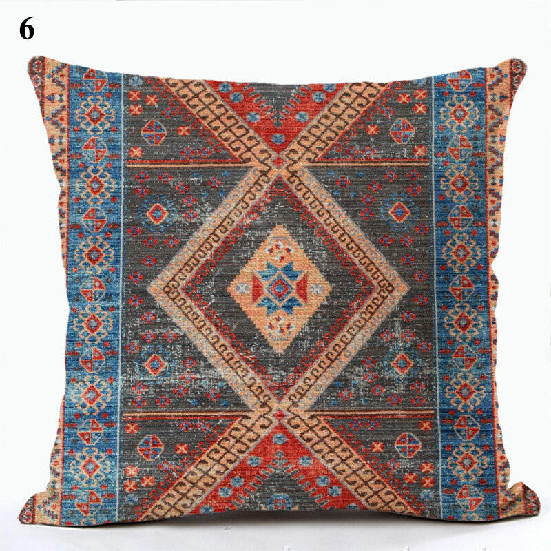 Boho Mandala Print Throw Pillow Case for Sofa - Flax, 45x45 cm, Multi-coloured, view 53