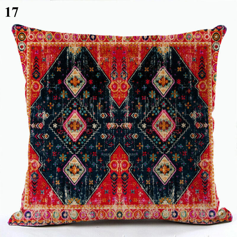 Boho Mandala Print Throw Pillow Case for Sofa - Flax, 45x45 cm, Multi-coloured, view 64