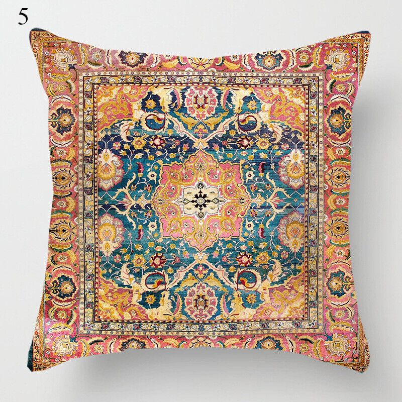 Boho Mandala Print Throw Pillow Case for Sofa - Flax, 45x45 cm, Multi-coloured, view 71