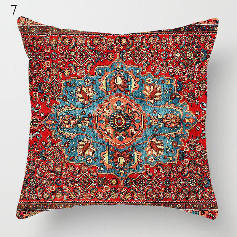 Boho Mandala Print Throw Pillow Case for Sofa - Flax, 45x45 cm, Multi-coloured, view 73