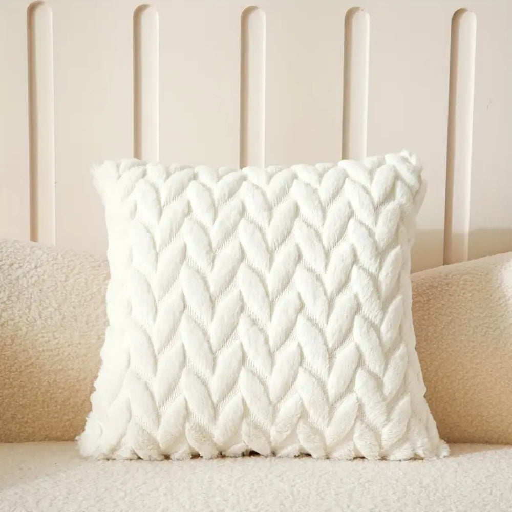 Geo Leaves Embroidered Cushion Cover - 18 Inch, Breathable Microfiber