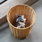Handwoven Round Wicker Waste Basket - Natural Wicker, Rustic Style, view 4