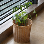Handwoven Round Wicker Waste Basket - Natural Wicker, Rustic Style, view 5