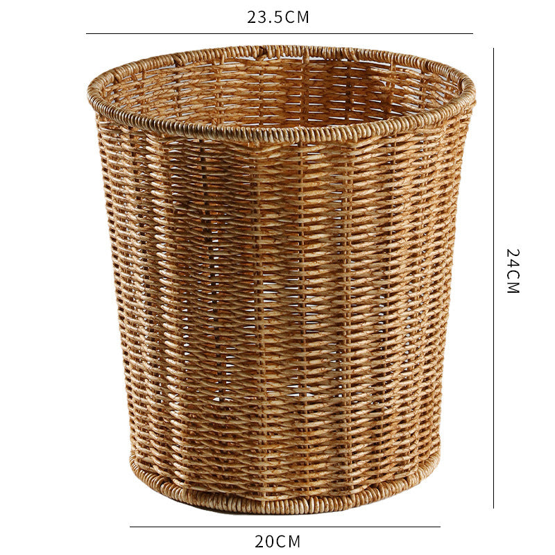 Handwoven Round Wicker Waste Basket - Natural Wicker, Rustic Style, view 6