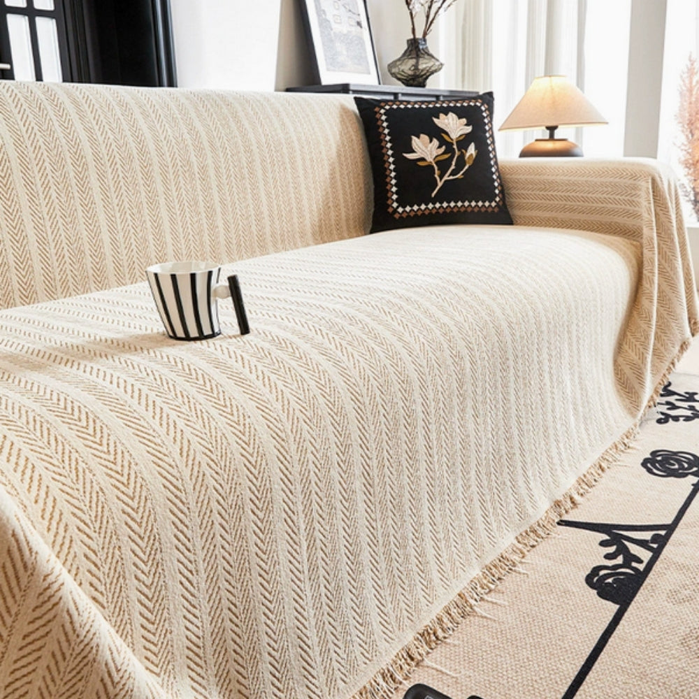 Herringbone Chenille Sofa Cover with Tassels - 100% Microfibre, Pet-Friendly, view 6
