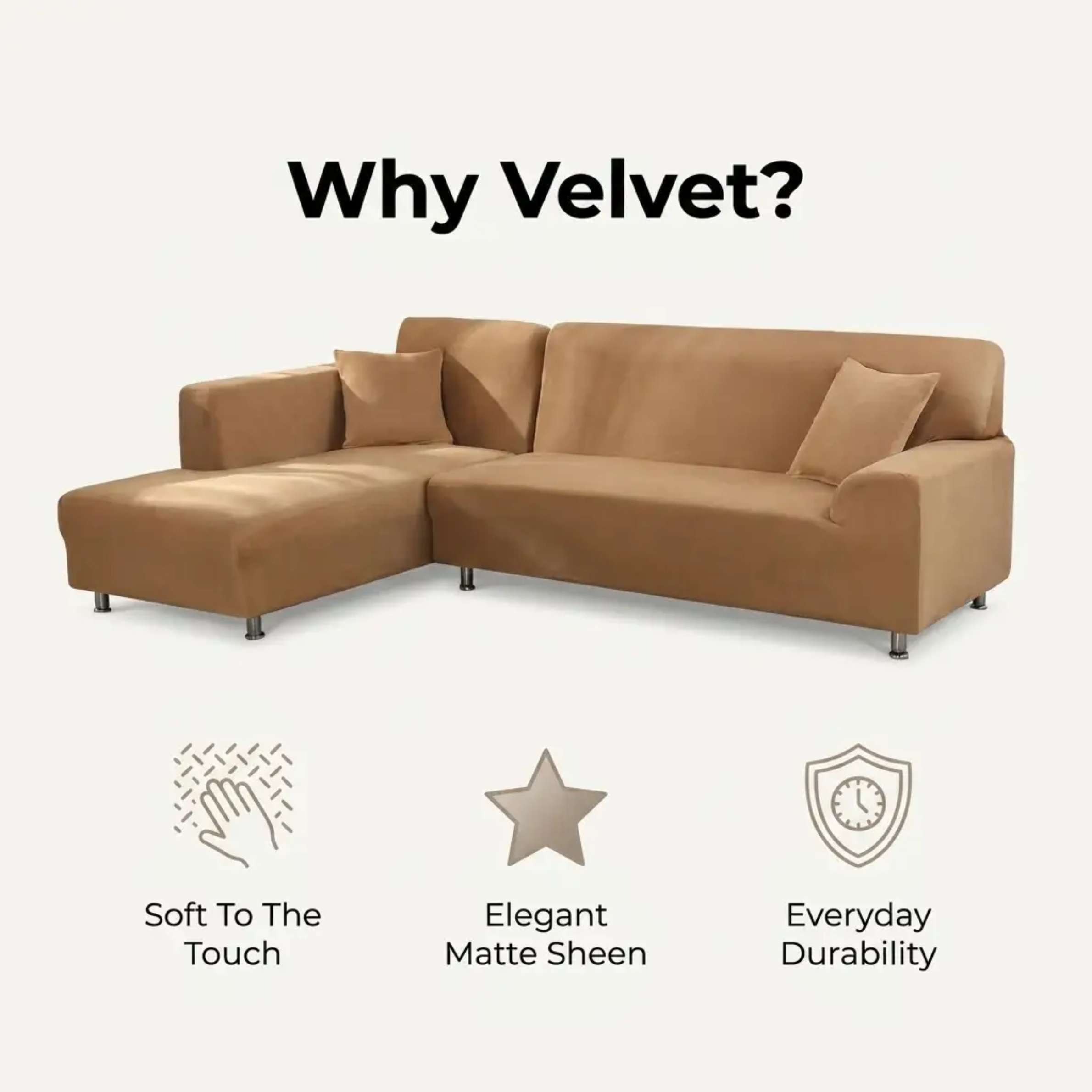 Velvet Stretch Sofa Cover for Living Room - Brushed Fabric, Machine Washable, view 5