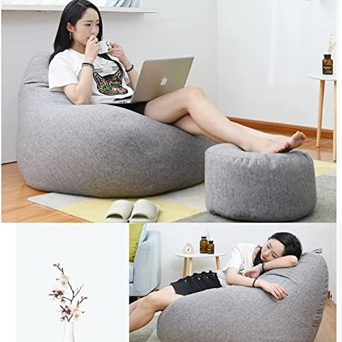 Luxury Linen Bean Bag for Indoor Lounging - Soft Polyester, Ergonomic Design, view 7