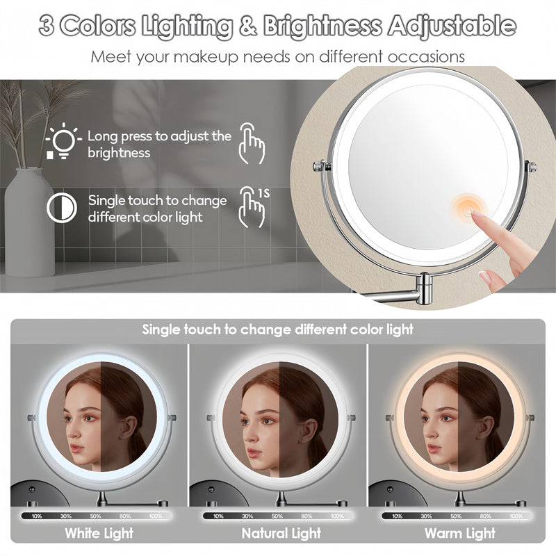 Rechargeable Wall-Mounted Shaving Mirror for Bathroom - 1X/10X, LED, Type-C, view 9