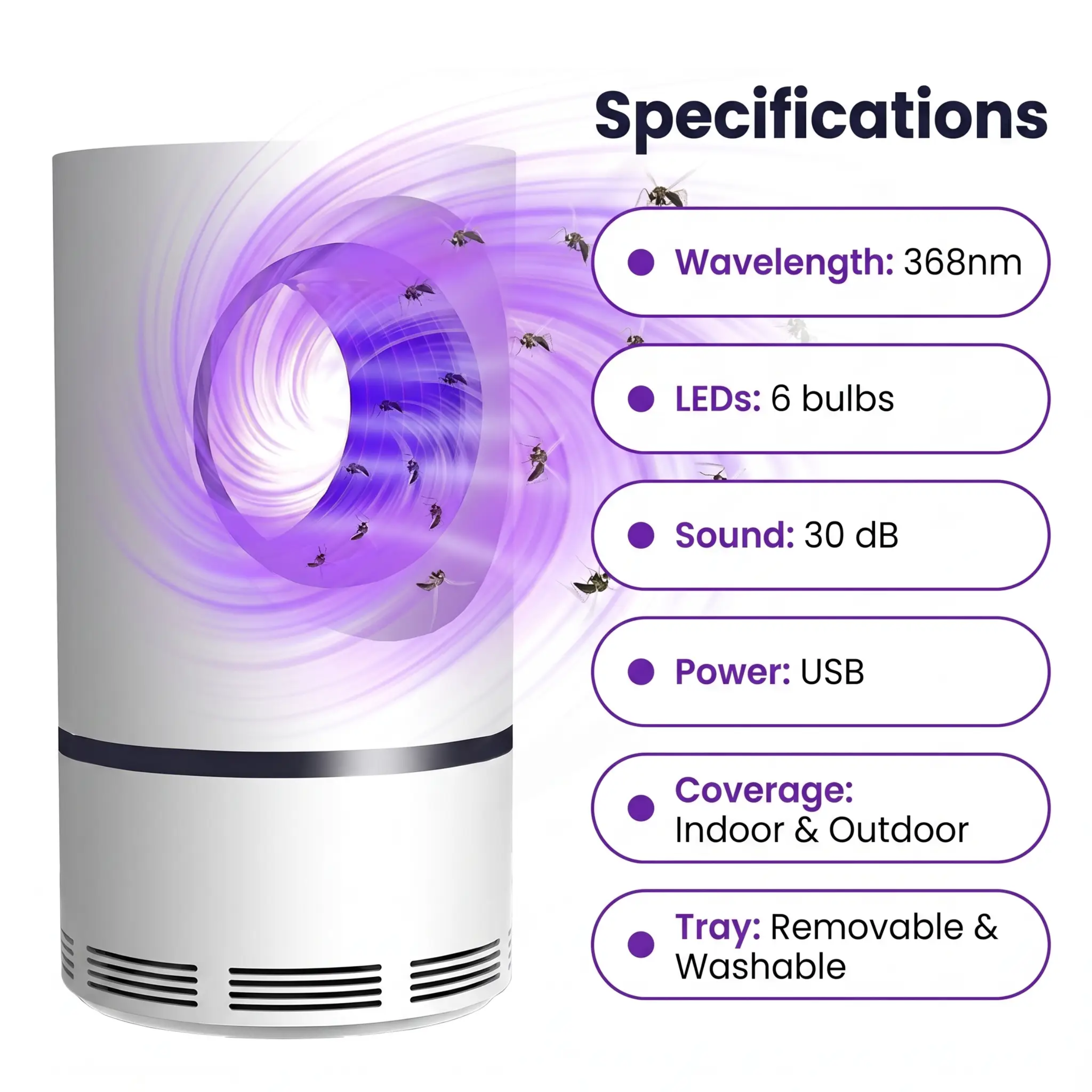 UV Light Insect Trap for Indoor/Outdoor Use - 368nm UV LED, USB Powered, view 4