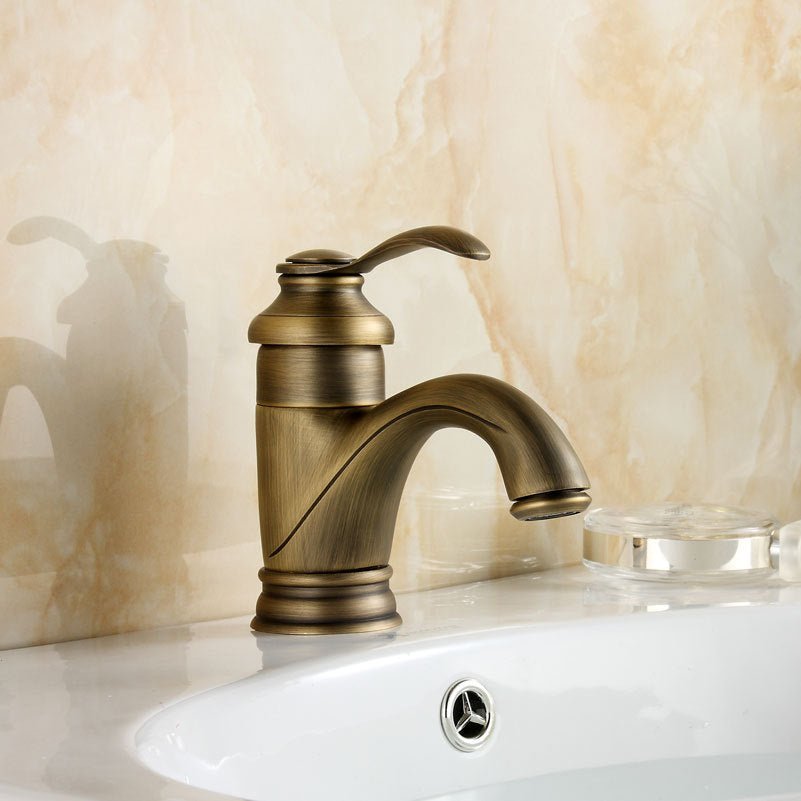 Antique Brass Bathroom Sink Mixer Tap - Solid Brass, Ceramic Disc, view 2