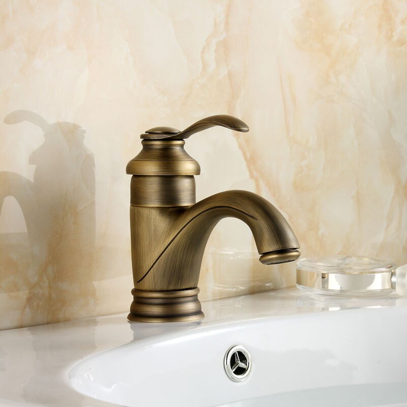 Antique Brass Bathroom Sink Mixer Tap - Solid Brass, Ceramic Disc