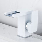 Waterfall Basin Mixer Tap with Square Lever Handle - LED 3-Colour Light, Modern, view 17