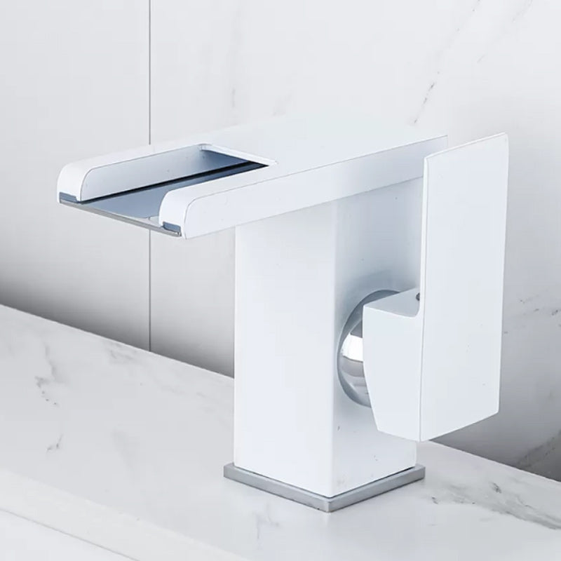 Waterfall Basin Mixer Tap with Square Lever Handle - LED 3-Colour Light, Modern, view 17