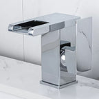 Waterfall Basin Mixer Tap with Square Lever Handle - LED 3-Colour Light, Modern, view 18