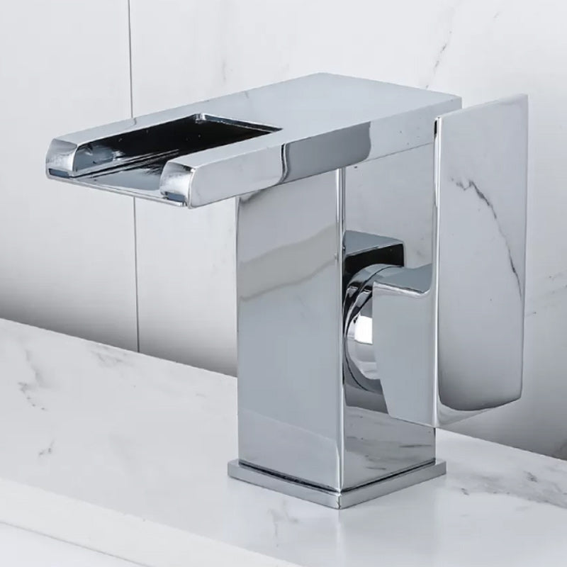 Waterfall Basin Mixer Tap with Square Lever Handle - LED 3-Colour Light, Modern, view 18