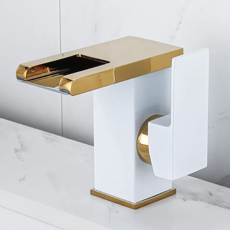 Waterfall Basin Mixer Tap with Square Lever Handle - LED 3-Colour Light, Modern, view 19