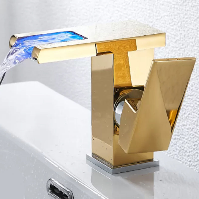 Waterfall Basin Mixer Tap with Square Lever Handle - LED 3-Colour Light, Modern, view 20