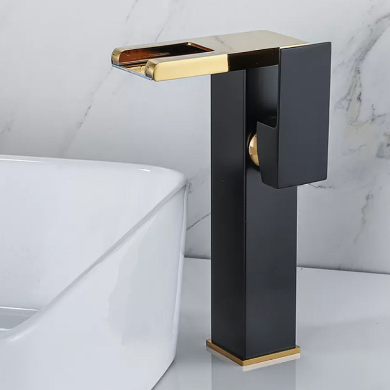 Waterfall Basin Mixer Tap with Square Lever Handle - LED 3-Colour Light, Modern, view 21