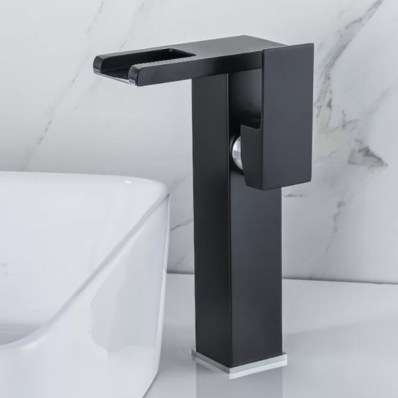 Waterfall Basin Mixer Tap with Square Lever Handle - LED 3-Colour Light, Modern, view 22