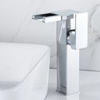 Waterfall Basin Mixer Tap with Square Lever Handle - LED 3-Colour Light, Modern, view 25