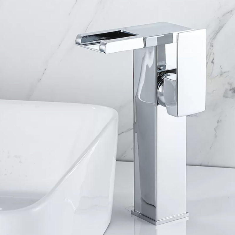 Waterfall Basin Mixer Tap with Square Lever Handle - LED 3-Colour Light, Modern, view 25