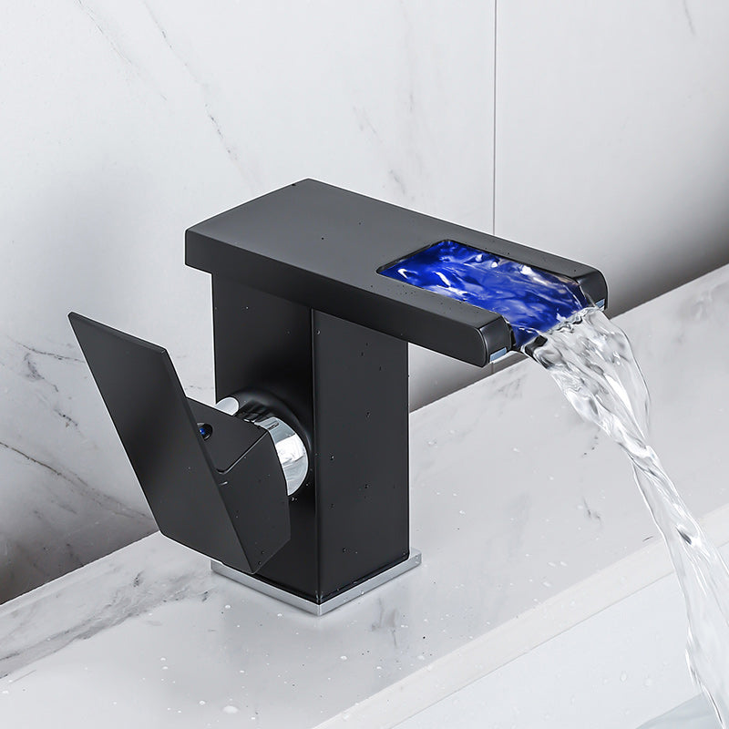 Waterfall Basin Mixer Tap with Square Lever Handle - LED 3-Colour Light, Modern, view 6