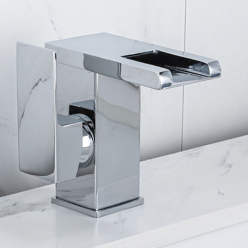 Waterfall Basin Mixer Tap with Square Lever Handle - LED 3-Colour Light, Modern, view 8