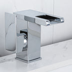 Waterfall Basin Mixer Tap with Square Lever Handle - LED 3-Colour Light, Modern, view 9