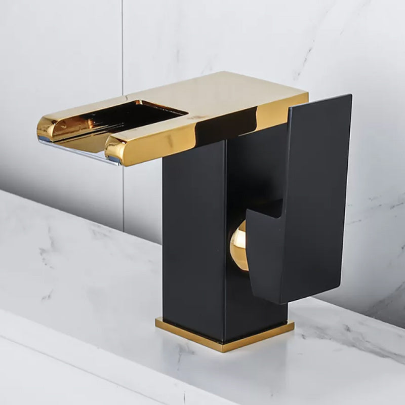 Waterfall Basin Mixer Tap with Square Lever Handle - LED 3-Colour Light, Modern