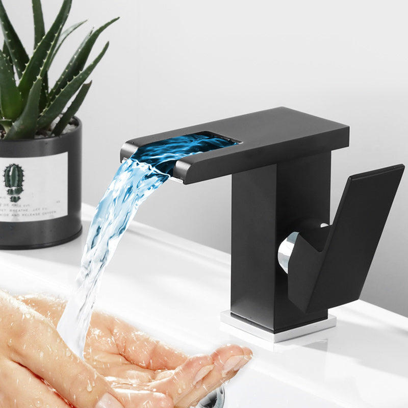 Contemporary Square Vessel Faucet for Bathroom - LED Waterfall Spout, Copper, view 13