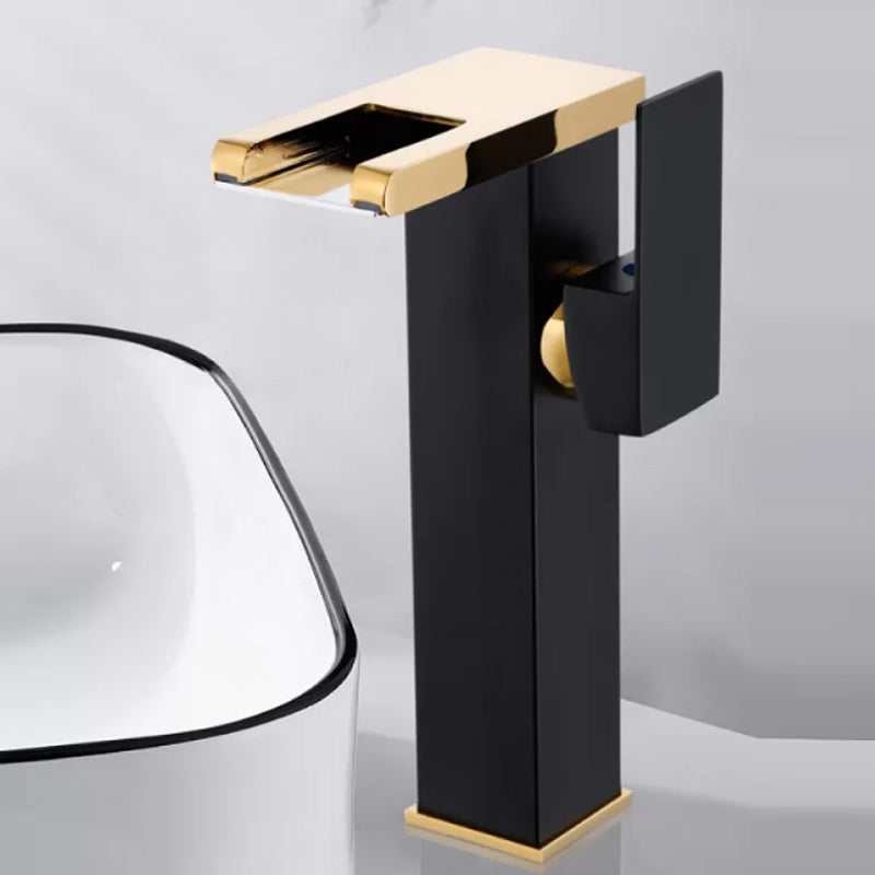 Contemporary Square Vessel Faucet for Bathroom - LED Waterfall Spout, Copper, view 21