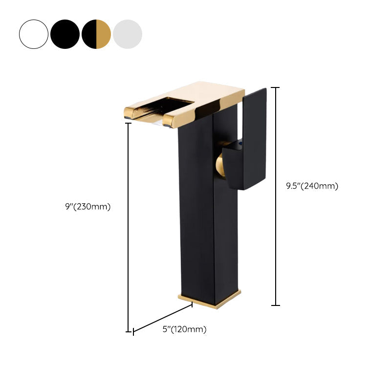 Contemporary Square Vessel Faucet for Bathroom - LED Waterfall Spout, Copper, view 3