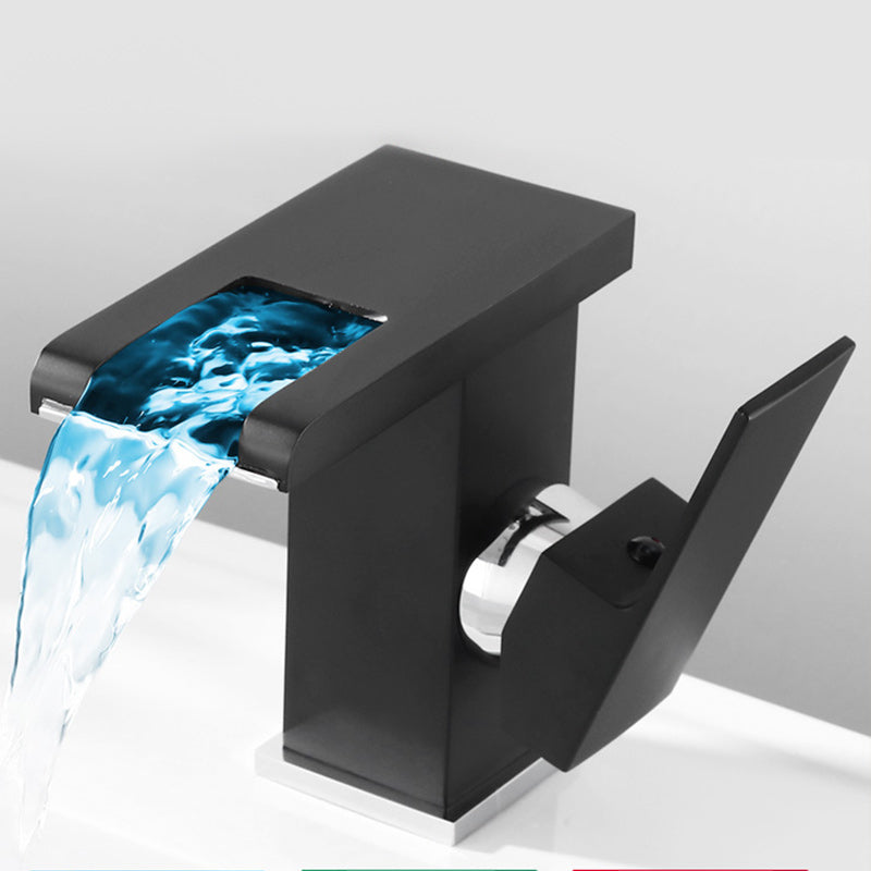 Contemporary Square Vessel Faucet for Bathroom - LED Waterfall Spout, Copper, view 9