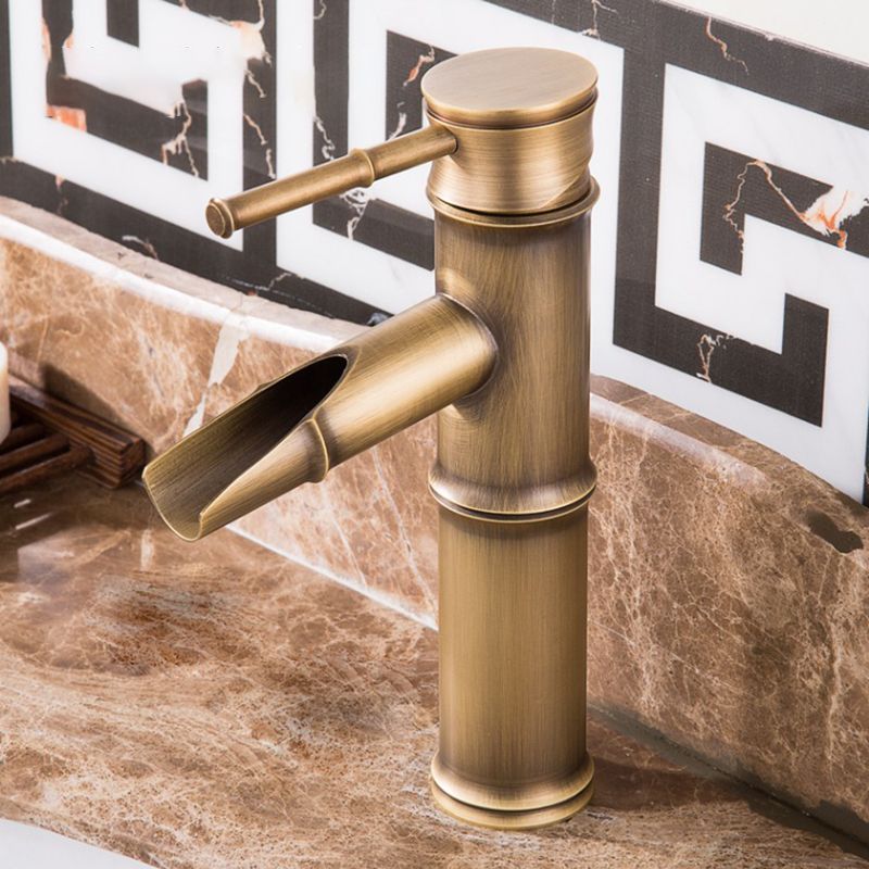 Country House Vessel Sink Faucet - Brass Copper, Waterfall Spout, Lever Handle, view 15