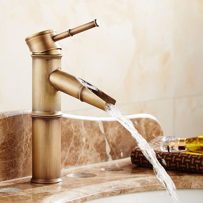Country House Vessel Sink Faucet - Brass Copper, Waterfall Spout, Lever Handle, view 25