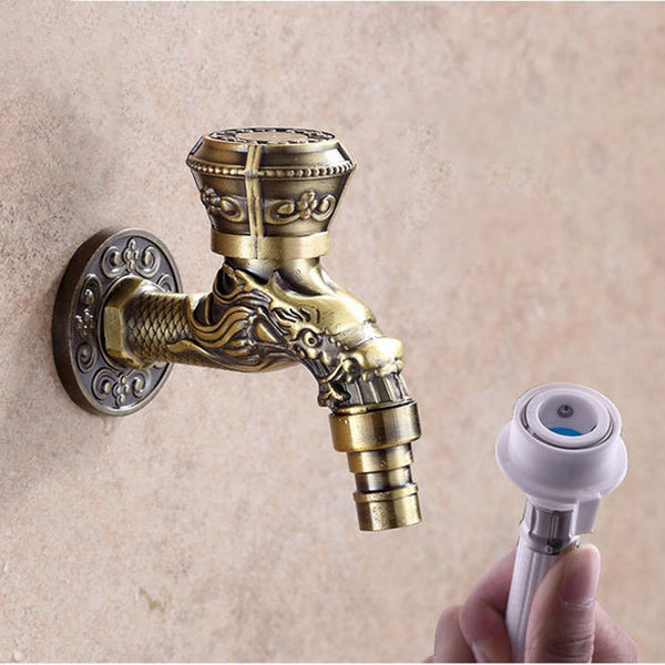 Vintage Wall-Mounted Sink Faucet Zinc Alloy - Dragon Engraving, Single Handle, view 11
