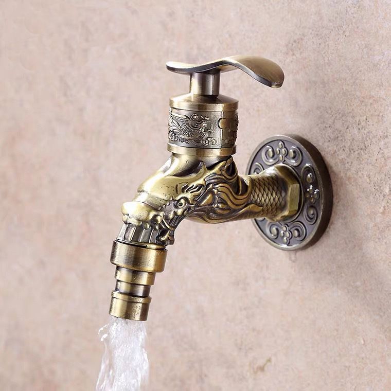 Vintage Wall-Mounted Sink Faucet Zinc Alloy - Dragon Engraving, Single Handle, view 16