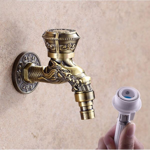 Vintage Wall-Mounted Sink Faucet Zinc Alloy - Dragon Engraving, Single Handle, view 18