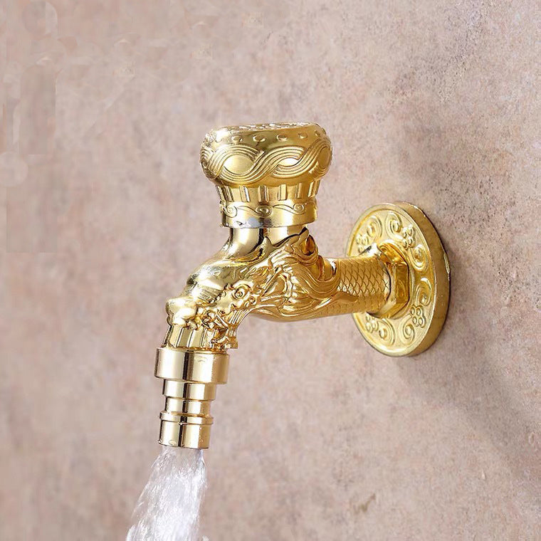 Vintage Wall-Mounted Sink Faucet Zinc Alloy - Dragon Engraving, Single Handle, view 25